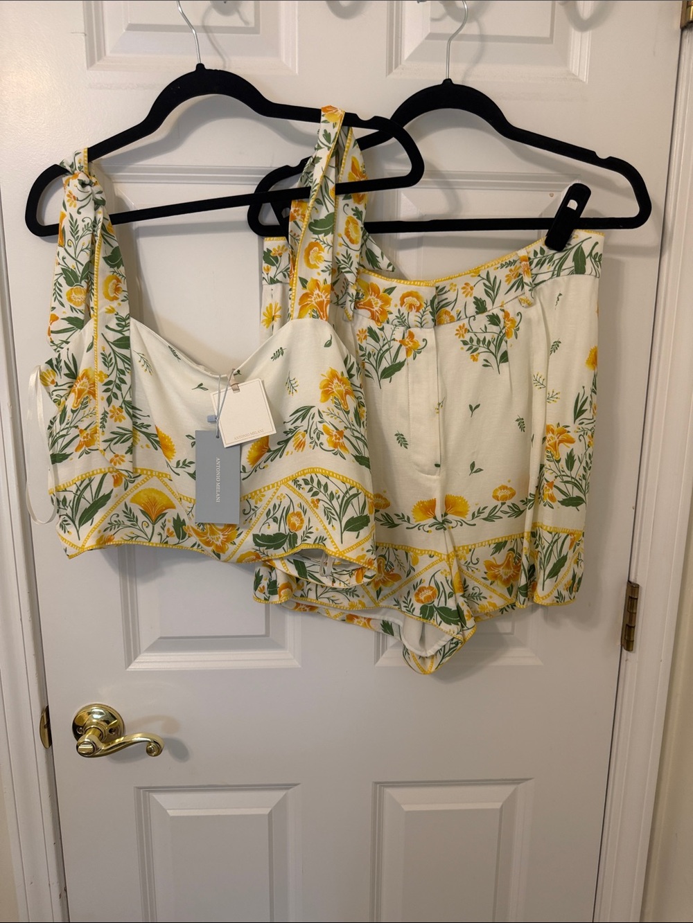 ANTONIO MELANI Yellow & Green Floral Tie-Shoulder Two Piece Set 10 NWT